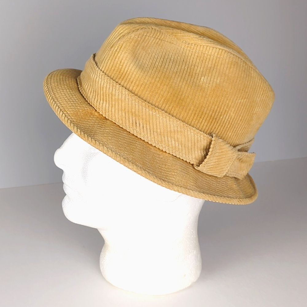 VINTAGE Men's Camel Tan Golden Corduroy Fedora Hat